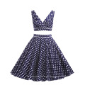 Belle Poque Zwei Stück ärmellose V-Ausschnitt Navy Blue Polka Dots Retro Vintage Kleid BP000026-2